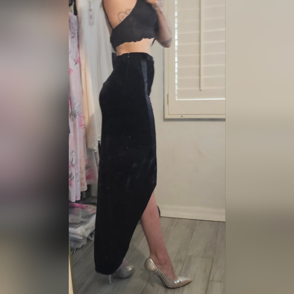 Katharine Kidd Black Stretch Velvet & Silk Hi Lo Skirt